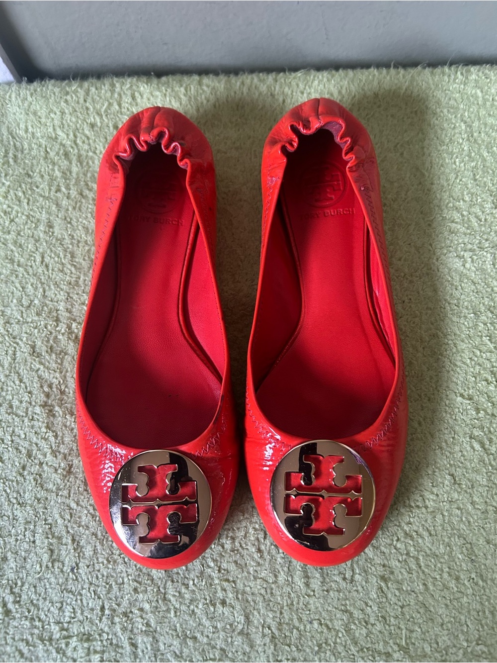 Tory Burch Orange Patent Logo Ballet Flats Sz 6.5